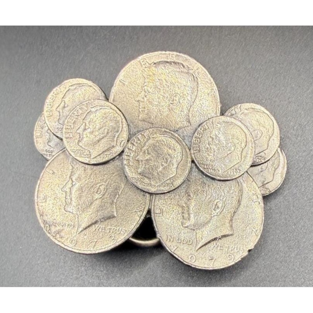 Coin Cluster Belt Buckle Half Dollars & Dimes 1979 Great American Buckle Co. USA